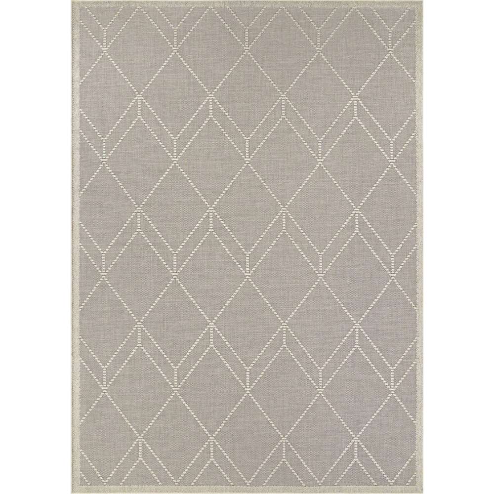 Couristan Liguria Indoor/Outdoor Rug - Noli/Dove Grey features a soft dove grey background with ivory diamond-shaped geometric patterns