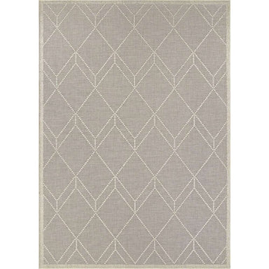 Couristan Liguria Indoor/Outdoor Rug - Noli/Dove Grey features a soft dove grey background with ivory diamond-shaped geometric patterns