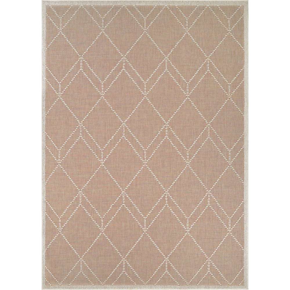Couristan Liguria Indoor/Outdoor Rug - Noli/Umber shows a soft brown background with an ivory diamond lattice pattern