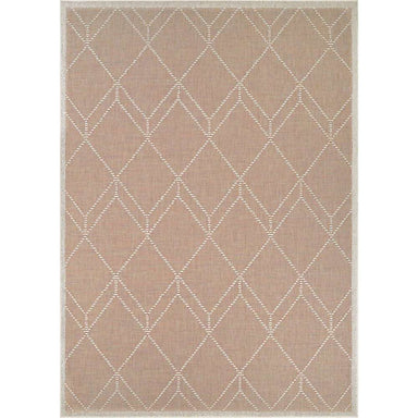 Couristan Liguria Indoor/Outdoor Rug - Noli/Umber shows a soft brown background with an ivory diamond lattice pattern