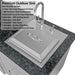 Covered outdoor sink with faucet and feature labels in the Sunstone Texas Tango 19ft Outdoor Kitchen Island Package