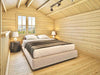 Cozy loft bedroom with a double bed, two lamps, and a mountain view window showcases the peaceful sleeping area inside the Sawmill Structures BlueWater Loft 160 38mm Garden Room