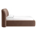 Crate & Barrel Adelaide Curved Upholstered Bed shown from the side, highlighting its curved headboard and low upholstered platform