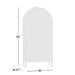 Crate & Barrel Annie 38" Whitewash Storage Cabinet shown with dimensions, featuring an arched silhouette measuring 80 inches high, 38 inches wide, and 19.75 inches deep