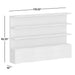 Crate & Barrel Coast 120" Whitewashed Oak Open Storage Bookcase, Set of 3 with dimensions showing an 82.25-inch height, 119.25-inch width, and 19-inch depth