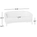 Crate & Barrel Contour Sofa dimensions shown with a curved back, wide seat, and labeled measurements for width, height, depth, and seat size