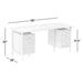 Crate & Barrel Elias 66" Natural Elm Wood Desk with File Cabinet dimensions are shown, highlighting its 66-inch width, 30-inch height, 26-inch depth, and dual file cabinet design