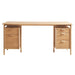 Crate & Barrel Elias 66" Natural Elm Wood Desk with File Cabinet front view showcases its spacious desktop and dual pedestal storage with file drawers