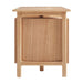 Crate & Barrel Elias 66" Natural Elm Wood Desk with File Cabinet side view highlights its solid wood panel design and rounded frame