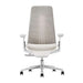 Crate & Barrel Haworth Fern Upholstered Beach Office Chair shown from the front with a tall upholstered back, padded seat, adjustable armrests, and a rolling aluminum base