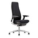 Crate & Barrel Haworth Fern Upholstered Coal Office Chair shown from the side with a tall upholstered back, padded seat, adjustable armrests, and a rolling aluminum base