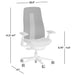 Crate & Barrel Haworth Fern Upholstered Office Chair dimension guide showing a 28.5-inch width, 41.5 to 47-inch height, 47-inch depth, and 6.75 to 11.5-inch adjustable armrest height