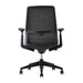 Crate & Barrel Haworth Soji Upholstered Charcoal and Mesh Office Chair back view showcases the breathable mesh design and rolling five-star base