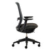 Crate & Barrel Haworth Soji Upholstered Charcoal and Mesh Office Chair side profile highlights its slim ergonomic frame, adjustable armrests, and cushioned seat