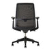 Crate & Barrel Haworth Soji Upholstered Clay and Mesh Office Chair back view highlights the breathable mesh design and rolling five-star base