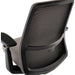 Crate & Barrel Haworth Soji Upholstered Clay and Mesh Office Chair rear view showcases the supportive mesh back and sturdy black frame