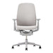 Crate & Barrel Haworth Zody Upholstered Fog Office Chair front view featuring the upholstered back, cushioned seat, and five-wheel base