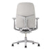 Crate & Barrel Haworth Zody Upholstered Fog Office Chair rear view showing the full backrest, adjustable armrests, and rolling base