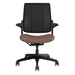 Crate & Barrel Humanscale® Smart Ocean Brown Twill Office Chair shown from the front with a black mesh back, brown upholstered seat, and caster wheels