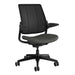 Crate & Barrel Humanscale® Smart Ocean Grey Wool Office Chair shown from the front at an angle with a breathable mesh back and cushioned grey wool seat