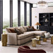 Crate & Barrel Keane 40" Black Wood Storage Bookcase, Set of 2 displayed with decorative shelving in a bright, modern lounge