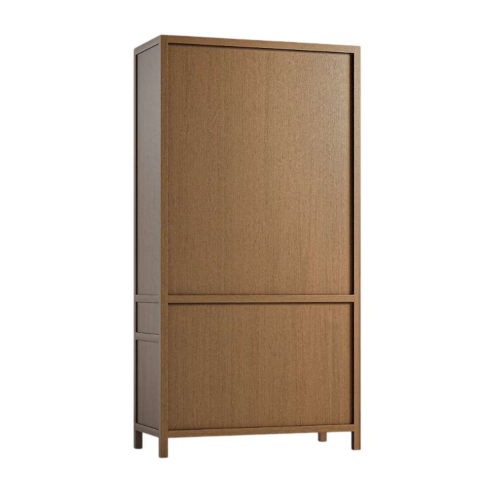 Crate & Barrel Keane 40" Driftwood Storage Bookcase with closed upper and lower panels for concealed storage