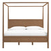 Crate & Barrel Keane Solid Driftwood King Canopy Bed is shown from the front on a white background, highlighting its clean-lined canopy frame and solid wood design