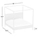 Crate & Barrel Keane Solid Wood King Canopy Bed dimension diagram shows an 80-inch-wide, 84.5-inch-deep canopy bed with a 79.5-inch height and a 13-inch floor clearance