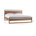 Crate & Barrel Linea Natural Teak Wood King Bed shown with its overall dimensions, featuring a natural teak frame and white bedding on a white background