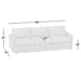 Crate & Barrel Lounge 105" Grande Sofa dimensions showing a 105-inch width, 41-inch depth, 37-inch height, 24-inch seat depth, and 18-inch seat height
