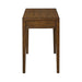 Crate & Barrel Morris 48" Chocolate Brown Writing Desk shown from the side, displaying its slim profile and sturdy wood construction