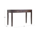 Crate & Barrel Morris 48" Chocolate Brown Writing Desk with dimensions labeled, showing a 48-inch width, 20-inch depth, and 30.5-inch height