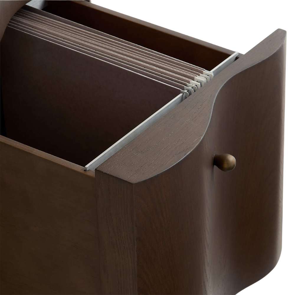 Crate & Barrel Ondule 64" Fumed Oak Brown Desk file drawer with hanging file rails for organized letter and legal document storage
