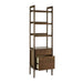 Crate & Barrel Tate 22" Walnut Bookcase File Cabinet with the lower file drawer partially open, revealing spacious filing storage beneath open display shelves