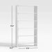 Crate & Barrel Terrazza Natural Solid Oak Wood 5-Shelf Storage Bookshelf shown in white with five open shelves, measuring 75.9 inches high, 37.9 inches wide, and 14.5 inches deep