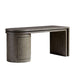Crate & Barrel Twist 64" Grey Ash Rotating Large Desk with Storage featuring a rounded storage cabinet integrated into the desk design
