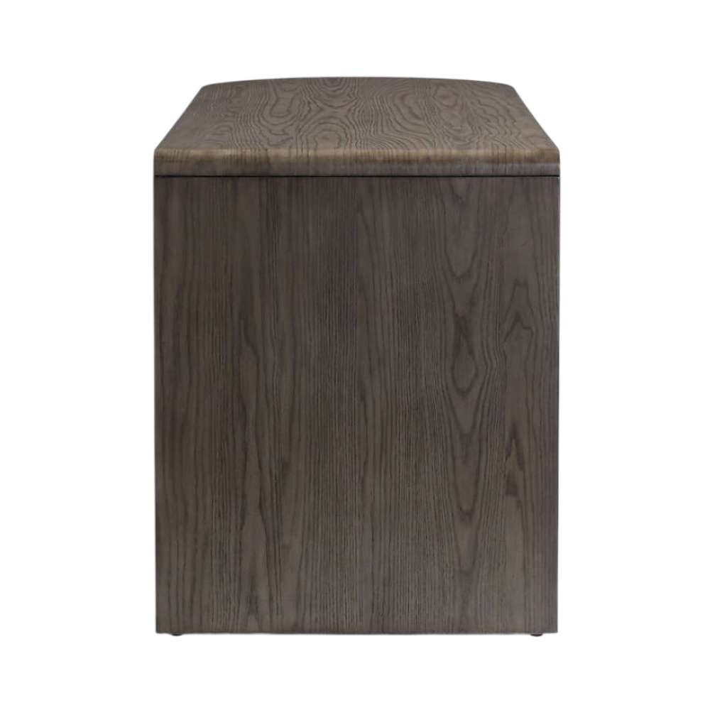 Crate & Barrel Twist 64" Grey Ash Rotating Large Desk with Storage side view showcasing its clean profile and rotating desk extension