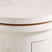 Crate & Barrel Twist 64" Whitewashed Ash Rotating Large Desk with Storage close-up highlighting the rounded desktop edge and whitewashed ash wood grain