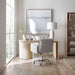 Crate & Barrel Twist 64" Whitewashed Ash Rotating Large Desk with Storage in a compact configuration with its rotating storage section tucked underneath