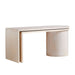 Crate & Barrel Twist 64" Whitewashed Ash Rotating Large Desk with Storage isolated on a white background highlighting its curved design and built-in storage