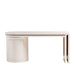 Crate & Barrel Twist 64" Whitewashed Ash Rotating Large Desk with Storage shown in a streamlined profile with the rotating section neatly tucked in