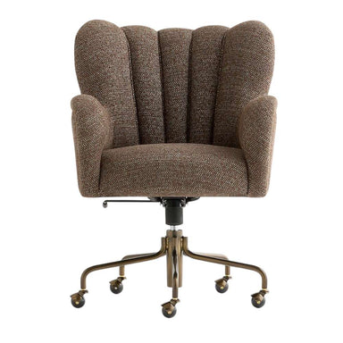 Crate & Barrel Wright Wingback Upholstered Office Chair shown from the front, featuring a tall channel-tufted wingback, cushioned seat, and five-wheel bronze base