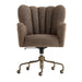 Crate & Barrel Wright Wingback Upholstered Office Chair shown from the front, featuring a tall channel-tufted wingback, cushioned seat, and five-wheel bronze base