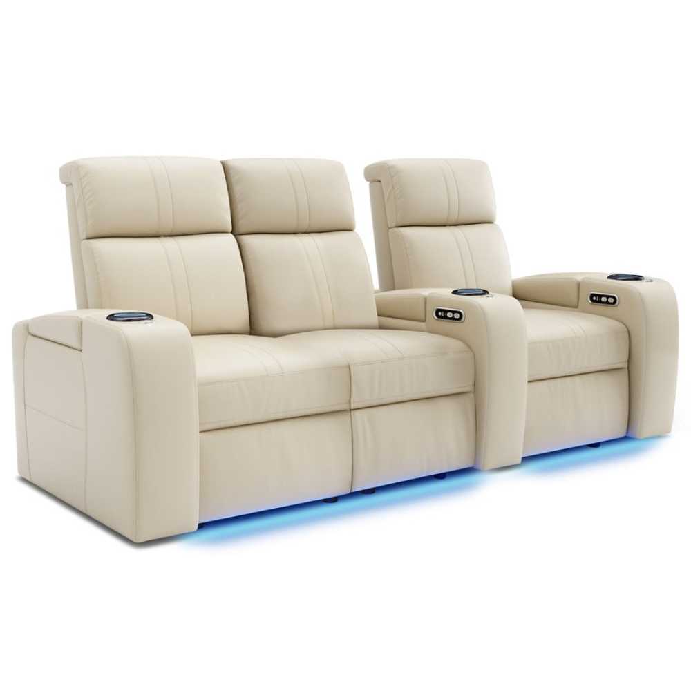 Cream Valencia Natalie Home Theater Seating Row of 3 Loveseat Left Width 93 Height 43 Depth 42