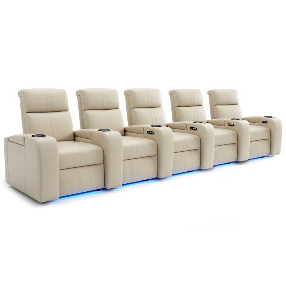 Cream Valencia Natalie Home Theater Seating Row of 5 Width 163 Height 43 Depth 42