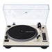 Crosley C100BT Bluetooth Turntable - Champagne is shown from the top with its clear dust cover open