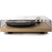 Crosley C10 Turntable - Natural has a closed clear dust cover, showcasing its minimalist wood base and black slipmat