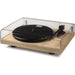 Crosley C10 Turntable - Natural is presented with a closed clear dust cover, showing the minimalist wood design and black slipmat