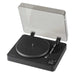 Crosley C300 Fully Automatic Turntable - Black is shown with a transparent dust cover open