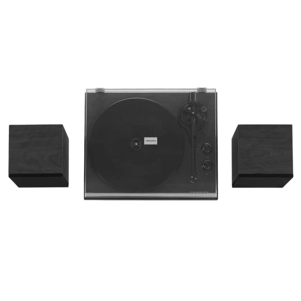 Crosley C62C Turntable System - Black from above with the dust cover closed